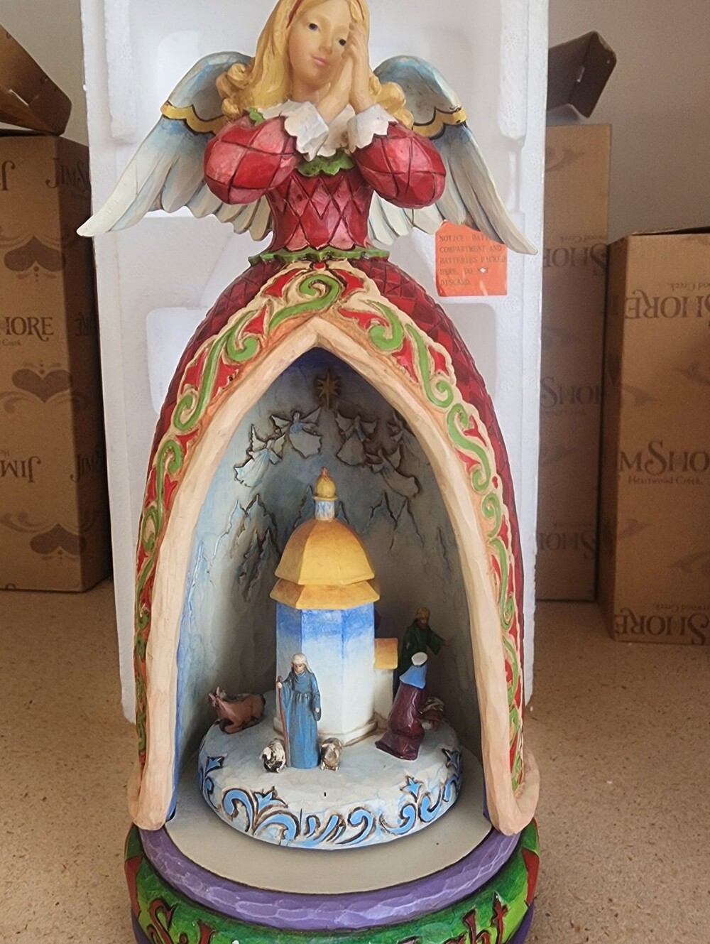 Jim Shore Angel Nativity Dome Figurine in Red, Green & Blue